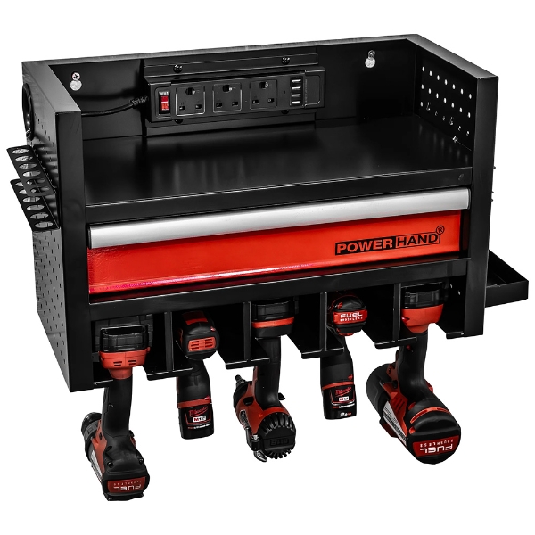 Powertool Storage Rack single drawer w/ Power Bank +  USB